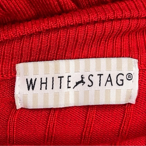 Vintage White Stag Large Red Ribbed Knit Top Classic Retro Turtleneck - Picture 11 of 13